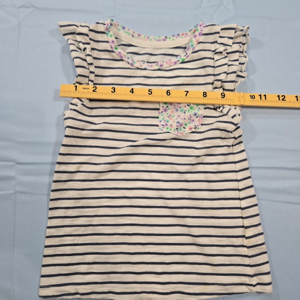Cherokee Toddler Girls Striped Flutter Sleeve Shirt Floral Pocket Blue White 3T - Picture 6 of 8
